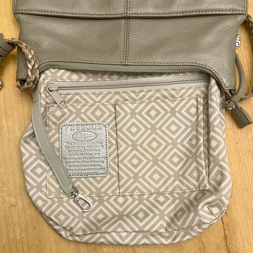 Brighton Taupe Leather Crossbody Bag with Braided Strap & Heart - Picture 12 of 16